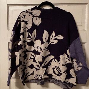 Maeve Black and Cream Floral Turtleneck Sweater 1X